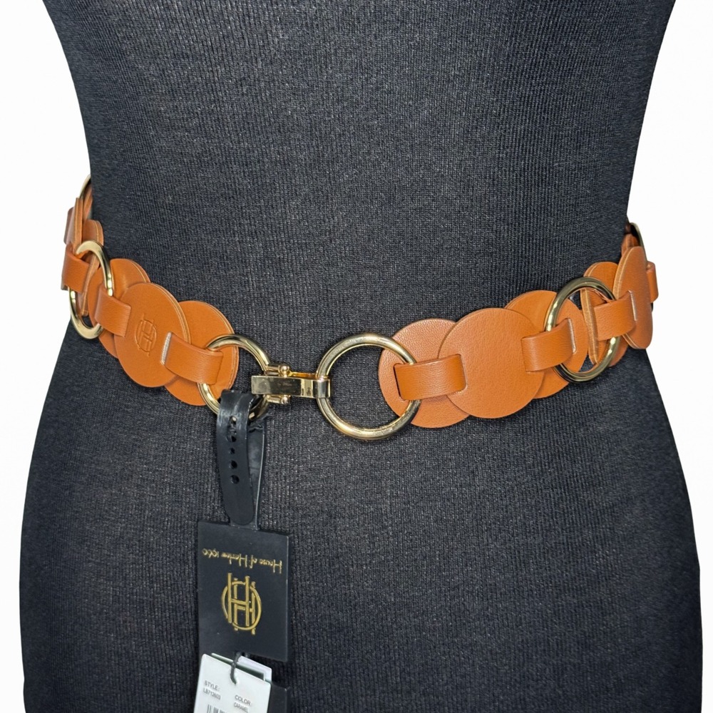 House of Harlow 1960 Caramel Adjustable Disc Link Belt Gold Tone M/L NWT Boho - Picture 4 of 12